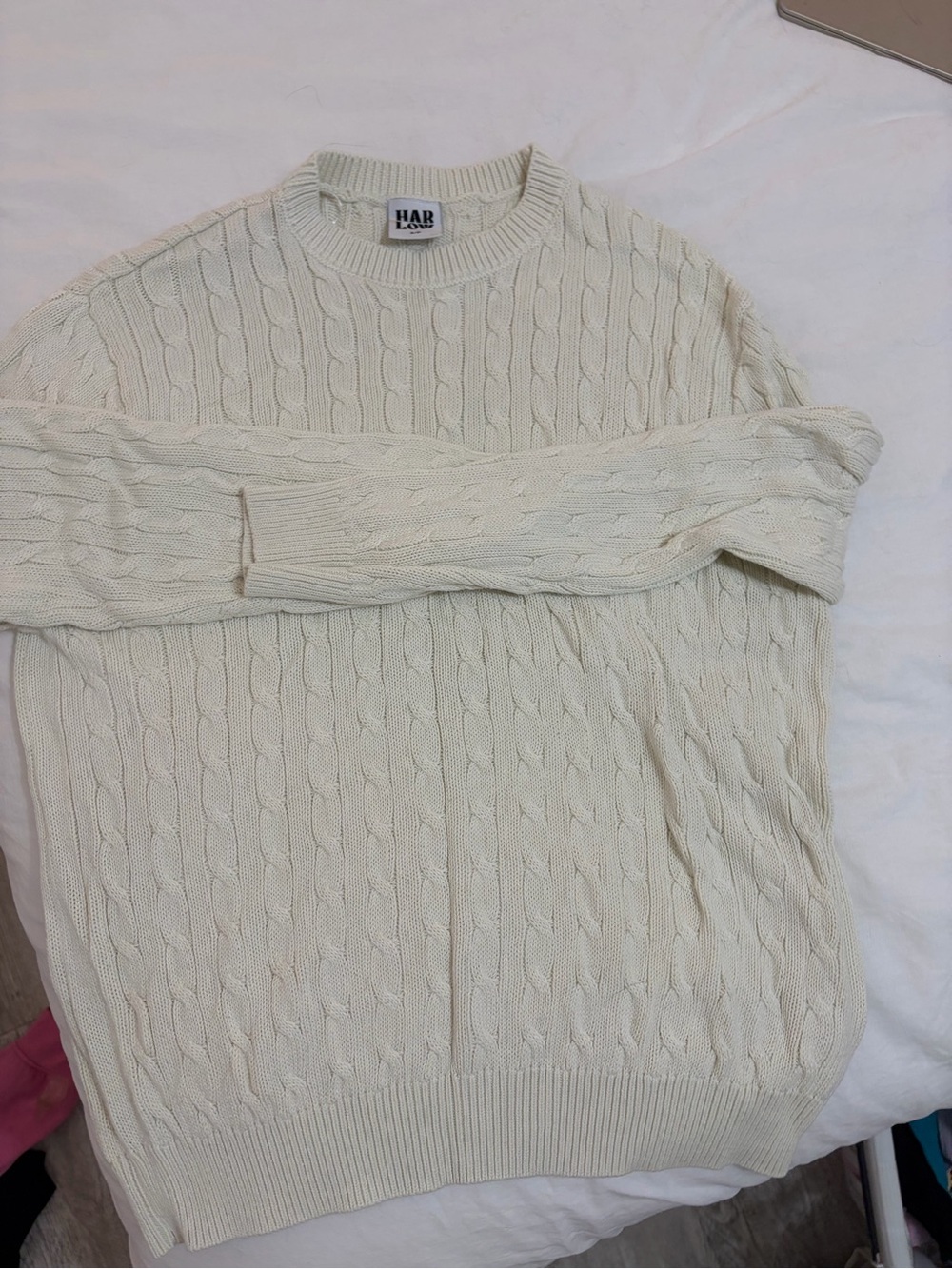 Cream Cable Knit Crewneck Sweater